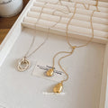 Gold Tone Teardrop Pendant Long Chain Lariat Necklace view 2