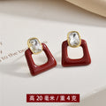 Burgundy Enamel Look Gold Tone Mixed Shape Stud Earrings view 10