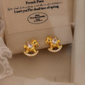 Gold Tone Colorful Crystal Rocking Horse Stud Earrings view 3
