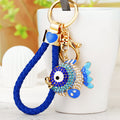 Jeweled Round Fish Keychains in Five Colors with Braided and Plain Loops view 3