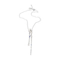 Silver Tone Pearl and Crystal Tassel Y Necklace With Decorative Details view 5