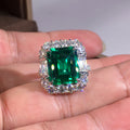 Emerald Green Rectangular Double-Halo Ring In Silver Tone view 2