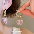 Pink Resin Heart Pendant Necklace And Hoop Earrings view 3