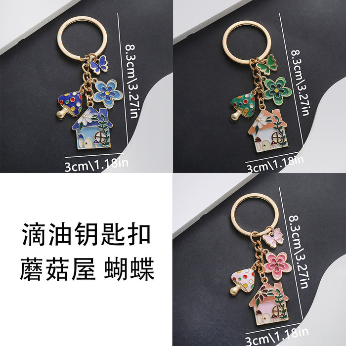 Pink Blue and Green Mushroom House Butterfly Keychain Collection