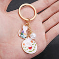 White Cat Flower and Pearl Enamel Charm Keychain with Round Ring view 3