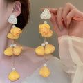 Layered Flower Drop Earrings In White Yellow And Blue view 6
