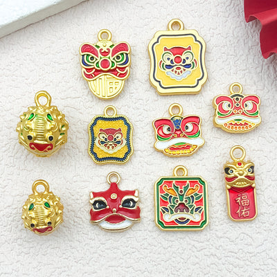 Colorful assorted shape charms arranged on a light background