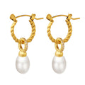 Twisted Rope C-Hoop Faux Pearl Drop Earrings Gold Tone view 5