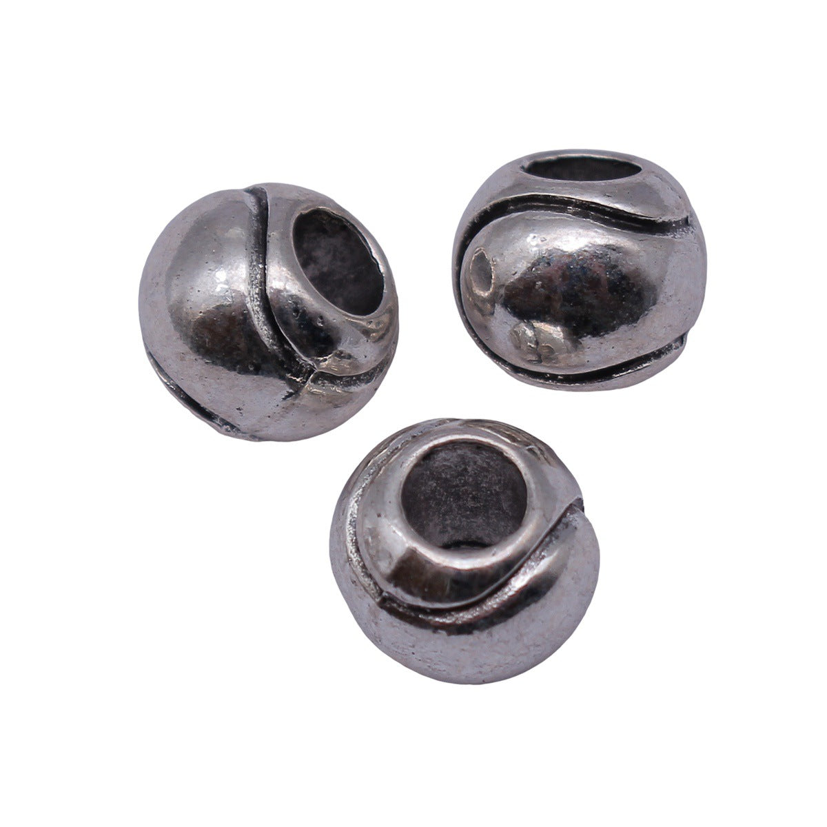 11x11x8.9mm 3g Antique Silver Zinc Alloy Tennis Texture Large Hole Spacer Beads for Bracelets