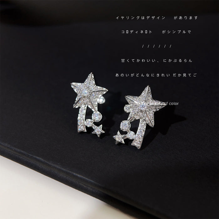 Silver Tone Pave CZ Shooting Star Meteor Stud Earrings
