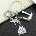 Antique Silver Firefighter Tools and Flame Metal Keychain view 3