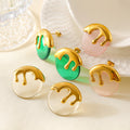 Round Ice Cream Drip Resin Stud Earrings Gold Tone Metal Tops view 2