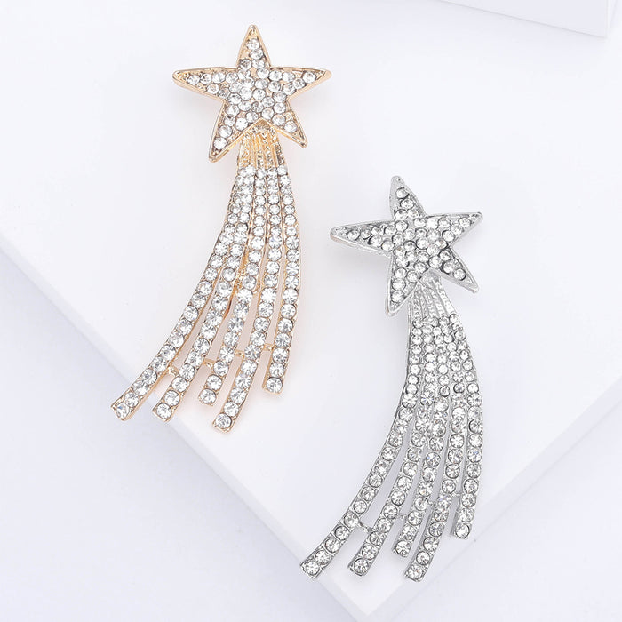 Crystal Shooting Star Brooch in Gold or Silver Tone