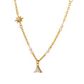 Gold Star Triangle Zircon Pendant Necklace Pearl Chain Accents view 5