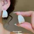 Silver Tone White Textured Shell Hoop Earrings Fashion Jewelry view 1