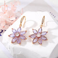 Gold Tone Crystal Petal Flower Hook Earrings in Five Colors view 8