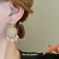 Pink Purple Beaded Round Tassel Statement Earrings view 3