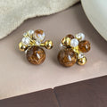 Brown Round Pearl Look Mixed Cluster Stud Earrings view 6