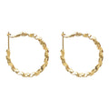 Gold Tone Square Link Textured Large Hoop Earrings For Women view 5