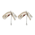 Floral Fabric Bow Drop Stud Earrings With Clear Beads view 5