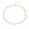 Freshwater Pearl Flower Station Necklace Gold Tone Chain view 5