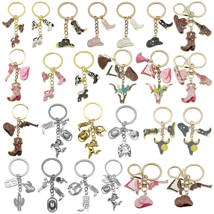 Western Cowboy Hat Boot Horse and Cactus Keychain Collection