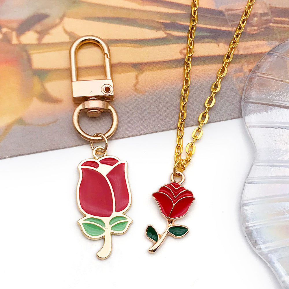 K Gold Tone Enamel Zinc Alloy Rose Flower Charm Pendant for DIY Bracelet Keychain