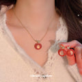 Red Crystal Fruit Pendant Necklace and Stud Earrings view 1