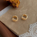 Gold Crystal Wheat Leaf Huggie Hoop Earrings Pave Pair view 3