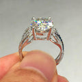 Round White Stone Statement Ring with Scalloped Side Clusters view 2