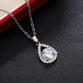 Silver Teardrop Open Frame CZ Halo Pendant Necklace view 3