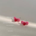 Pink Bow Red Center Enamel Stud Earrings Pair Jewelry view 3