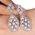 Silver Tone Pearl Cluster Ornate Drop Earrings Polished Metal Jewelry view 1