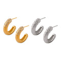 C-Shape Thick Hoop Stud Earrings Crystal Pave Gold Steel view 5