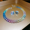 Sixteen Color Crystal Necklace And Stud Earring Sets With Round Or Drop Stones view 6