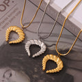 Twisted Horn Pendant Snake Chain Necklace Gold Or Steel view 2