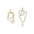 Gold Tone Irregular Double Loop Pearl Asymmetric Stud Earrings view 5