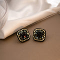 Black Mosaic Faceted Square Gold Tone Stud Earrings view 3