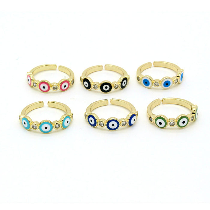 Gold Tone Triple Evil Eye Adjustable Open Rings in Six Colors