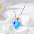 Silver Tone Puffy Heart Evil Eye Pendant Necklaces in Five Colors view 6