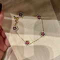 Gold Tone Flower Chain Bracelet Red Crystal Centers view 6