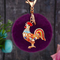 Jeweled Rooster Keychains with Faux Fur Poms in Fifteen Pictured Colors view 2
