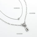 Gold Double Layer Padlock OT Toggle Paperclip Necklace view 2