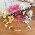 Sheer Floral Long Drop Earrings in Pink Yellow and White view 2