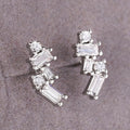 Silver Geometric Baguette Round Clear Stone Stud Earrings view 2
