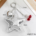 Silver-Tone Crackled Star Bag Charm With Heart And Cherry Keychain view 2