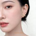 Gold Pave Crystal Flying Bird Flower Stud Earrings view 2