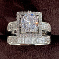 Square Center Stone Double Halo Ring Set With Clear Stone Accents view 4