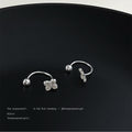 Silver Dual Wear Textured Flower Ball Ear Cuff Earrings view 4