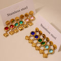 Gold Disc Czech Glass Heart Drop Earrings Multi Colors view 4